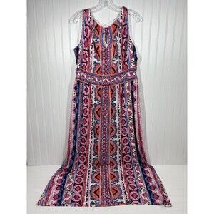 London Times Woman Bright Sleeveless Maxi Dress New Size 1X Keyhole Pink